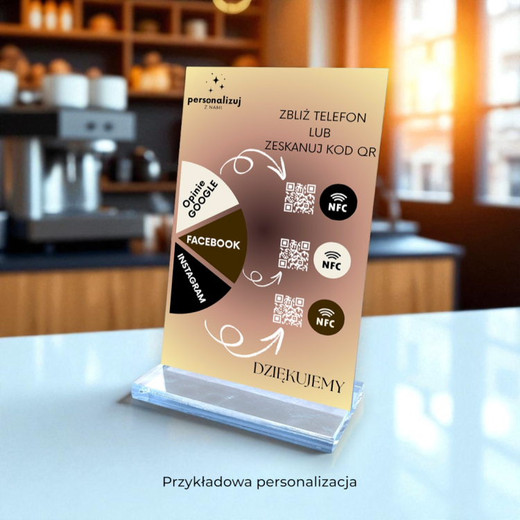 Prezenter NFC metalowy Multi social media opinie kontakt menu