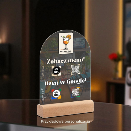 Prezenter akrylowy NFC podświetlany LED Multi social media opinie kontakt menu